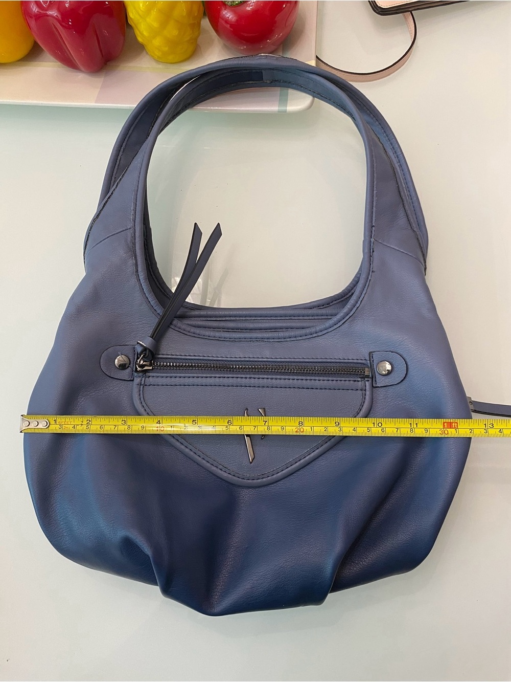 Simply Vera Vera Wang Sidekick Hobo Bag Slate Blue Slouchy Shoulder Purse - Picture 15 of 17